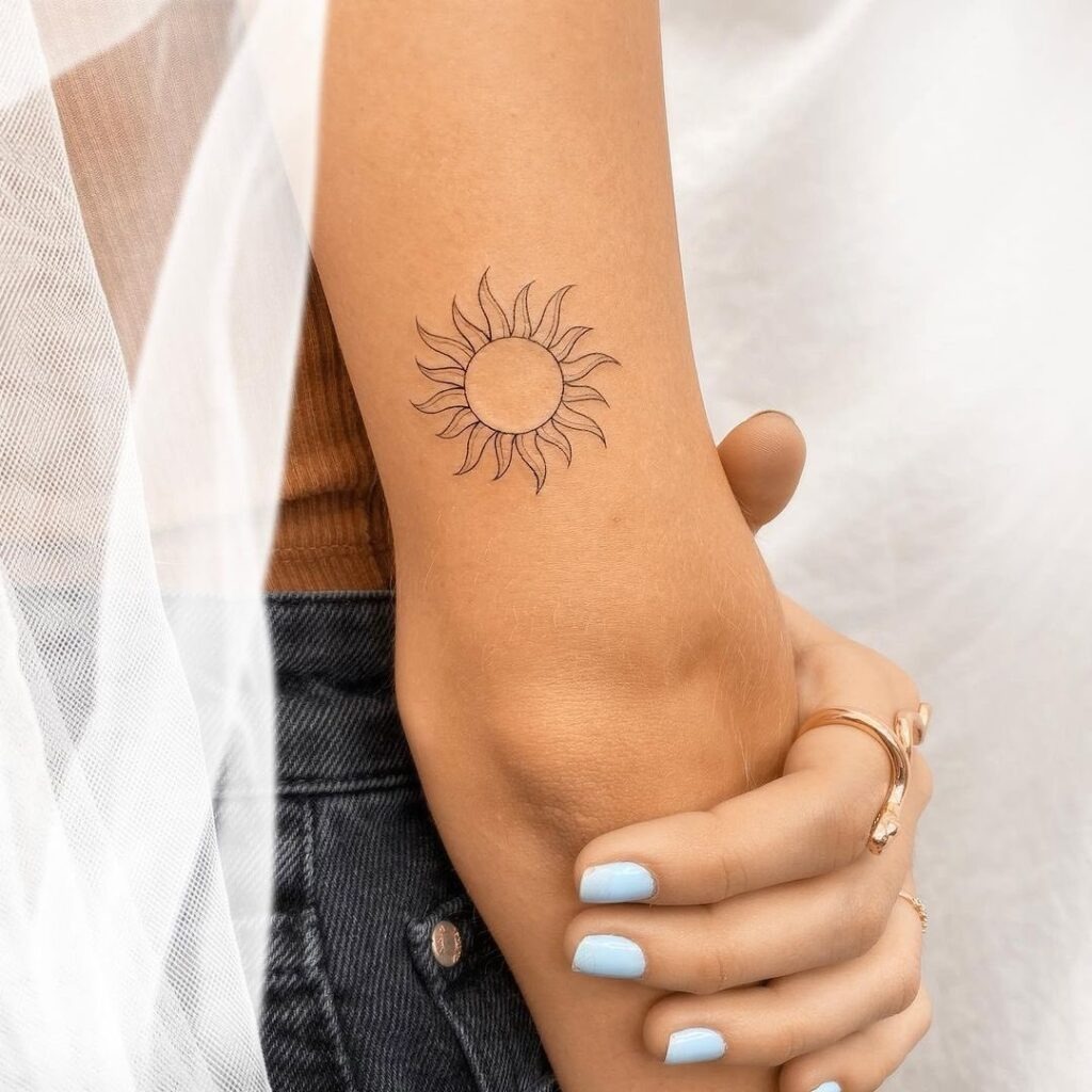 Elegant Wavy Sun Outline Tattoo Tattoo Design