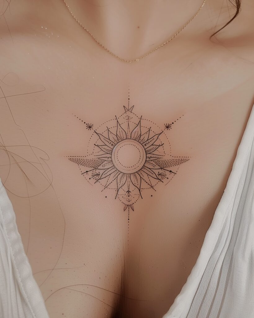 Geometric Solar Mandala Chest Tattoo Tattoo Design