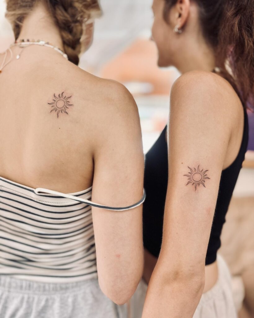 Matching Minimal Sun Tattoos for Friends Tattoo Design