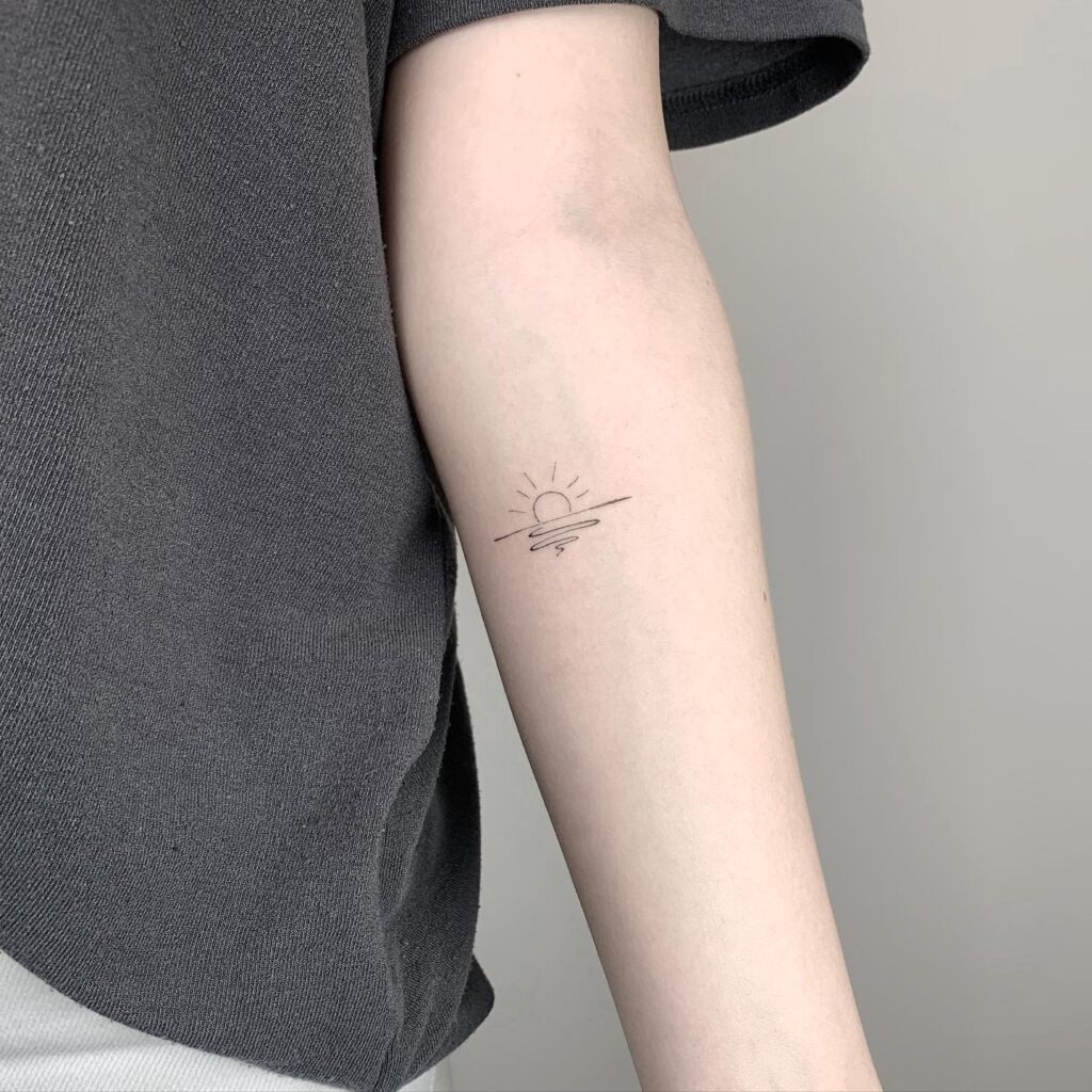 Minimalist Sunset and Wave Tattoo Tattoo Design