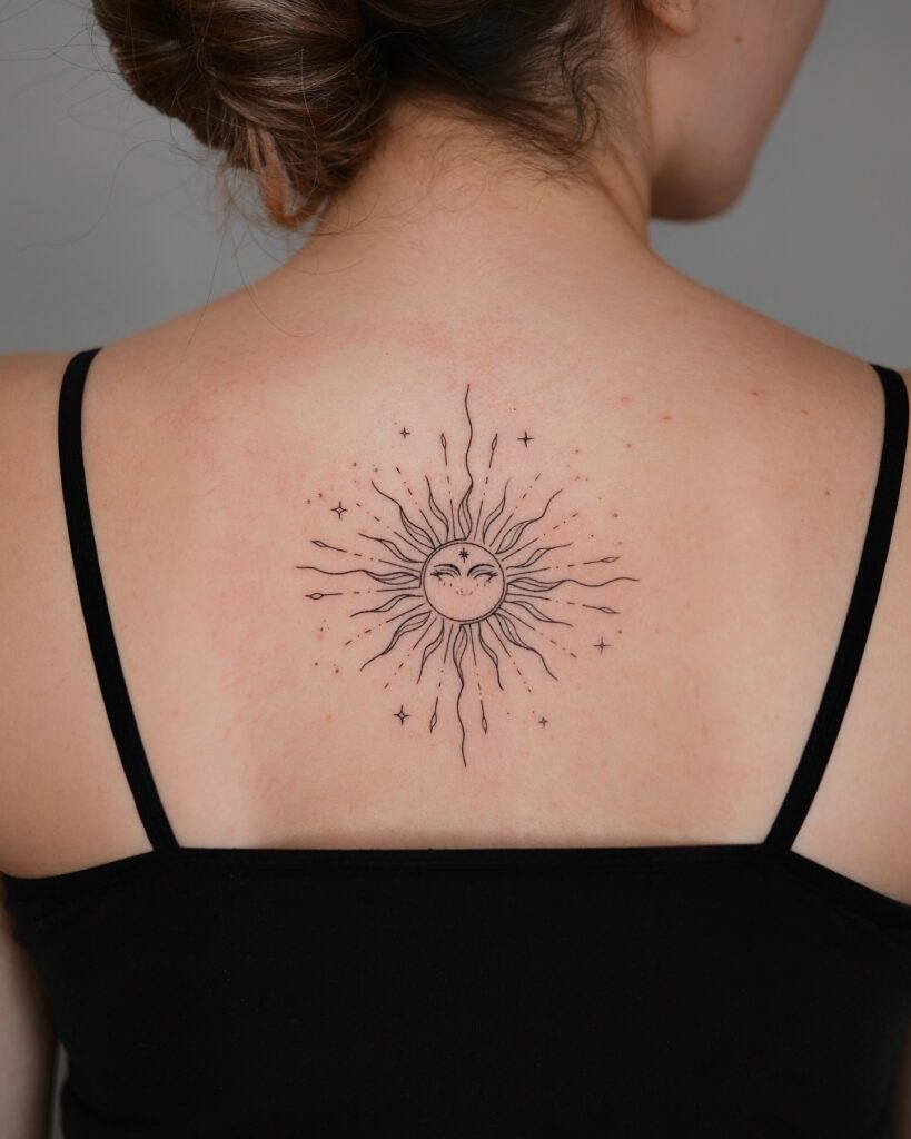 Mystical Sun Face Back Tattoo Tattoo Design