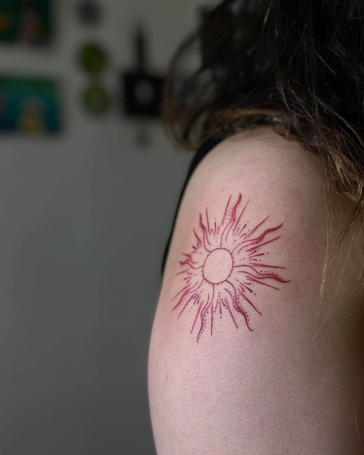 Red Ink Radiant Sun Tattoo Tattoo Design