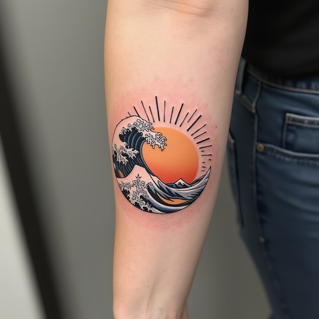 Rising Sun and Wave Tattoo Tattoo Design