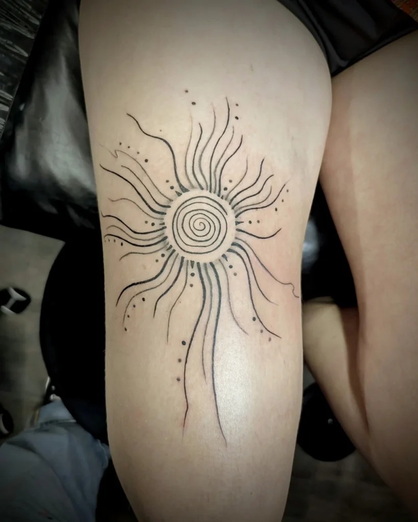 Spiral Sun Thigh Tattoo Tattoo Design