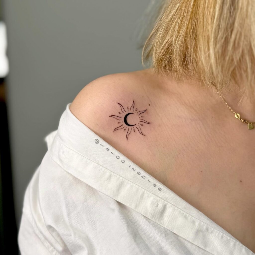 Sun and Crescent Shoulder Tattoo Tattoo Design