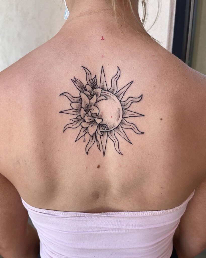 Sun and Lily Flower Back Tattoo Tattoo Design