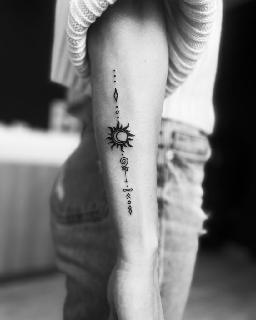 Sun and Moon with Spiritual Symbols Tattoo Tattoo Design