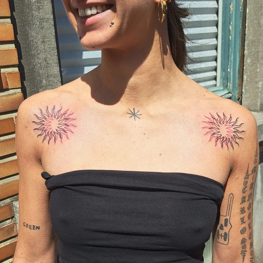 Twin Shoulder Sunburst Tattoos Tattoo Design