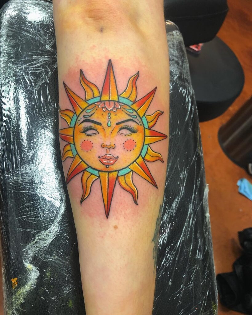 Vibrant Sun Goddess Forearm Tattoo Tattoo Design