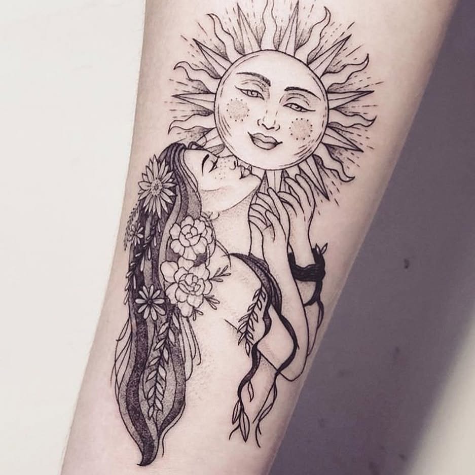 Woman Embracing the Sun Tattoo Tattoo Design