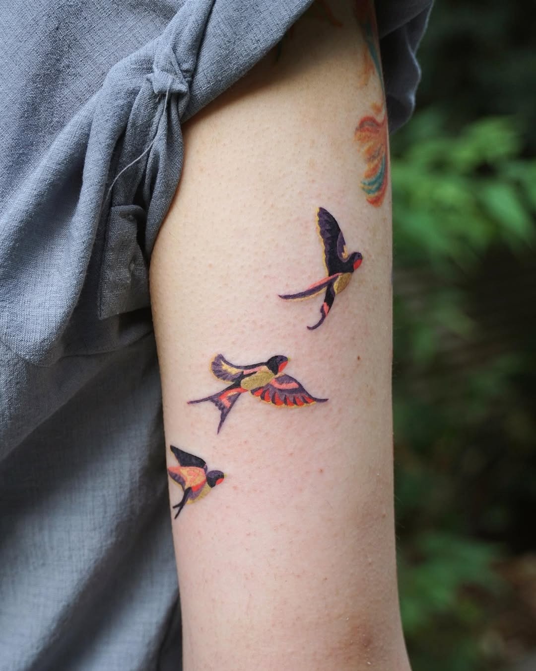 Colorful Swallows in Flight Tattoo Design Tattoo Design