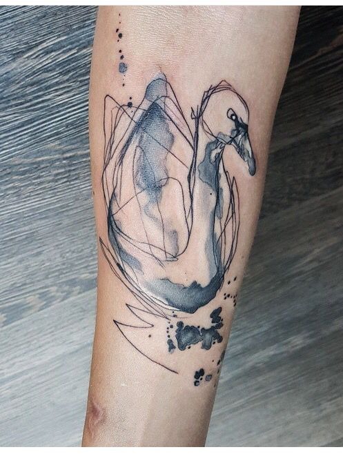 Abstract Watercolor Swan Sketch Tattoo Design