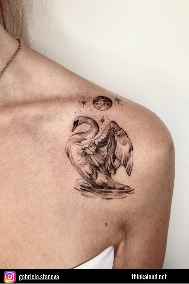 Dainty Swan Under Moonlight Tattoo Design