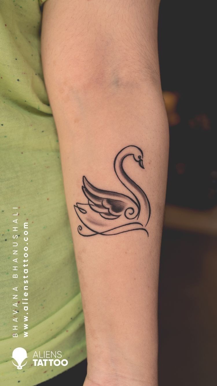 Graceful Inner Forearm Swan Outline Tattoo Design