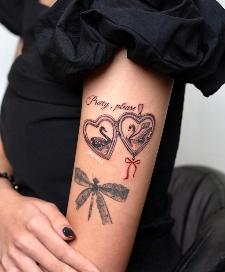 Heart Locket Swan Tattoo for Couples Tattoo Design