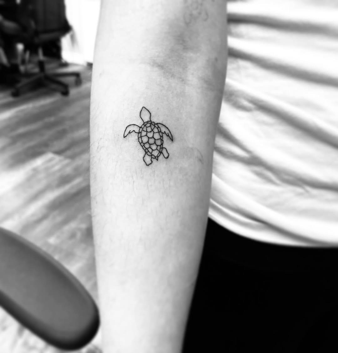Chic Minimalist Turtle Tattoo on Arm Tattoo Design