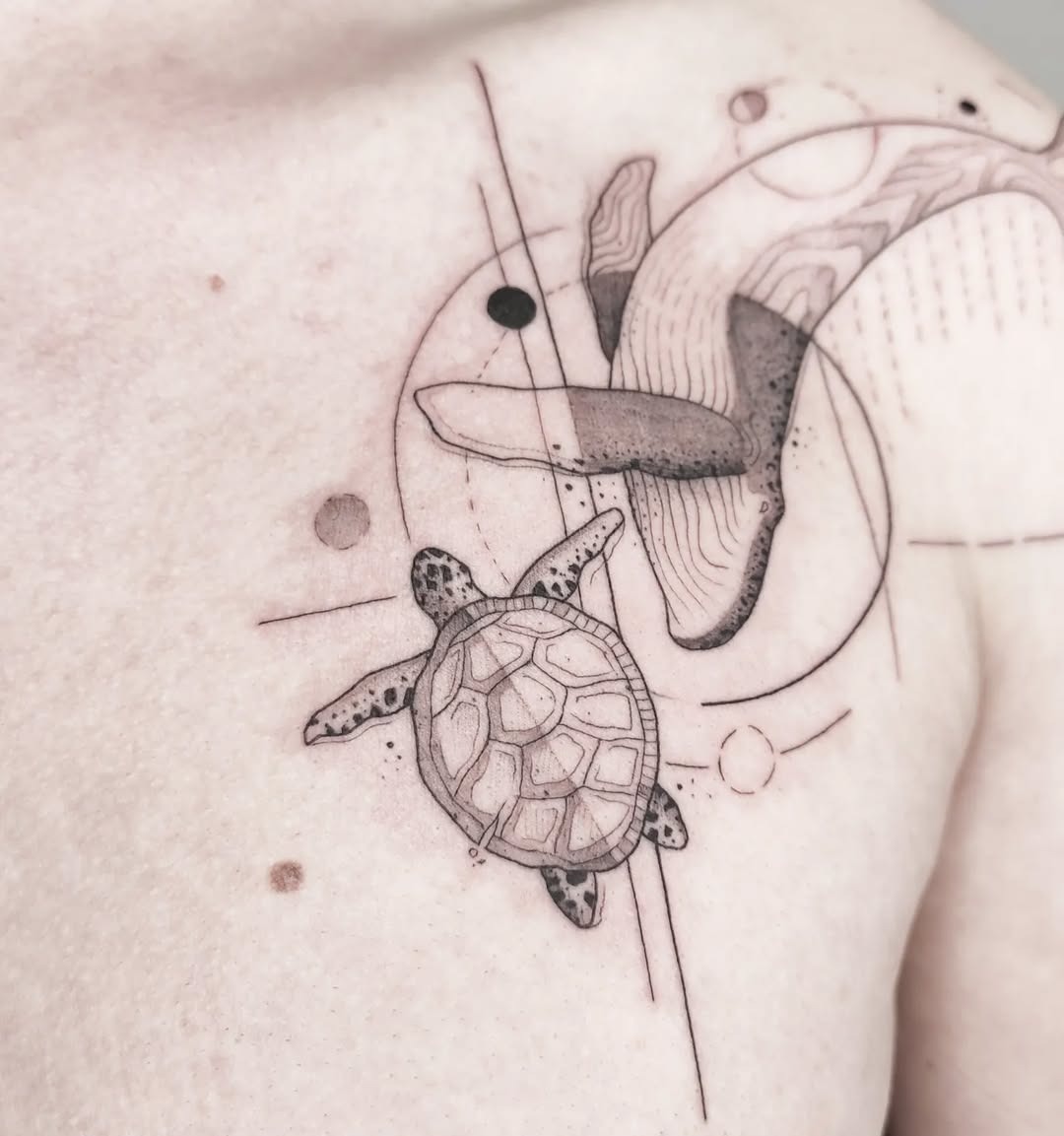 Minimalist Turtle Tattoo with Ocean Waves Tattoo Design