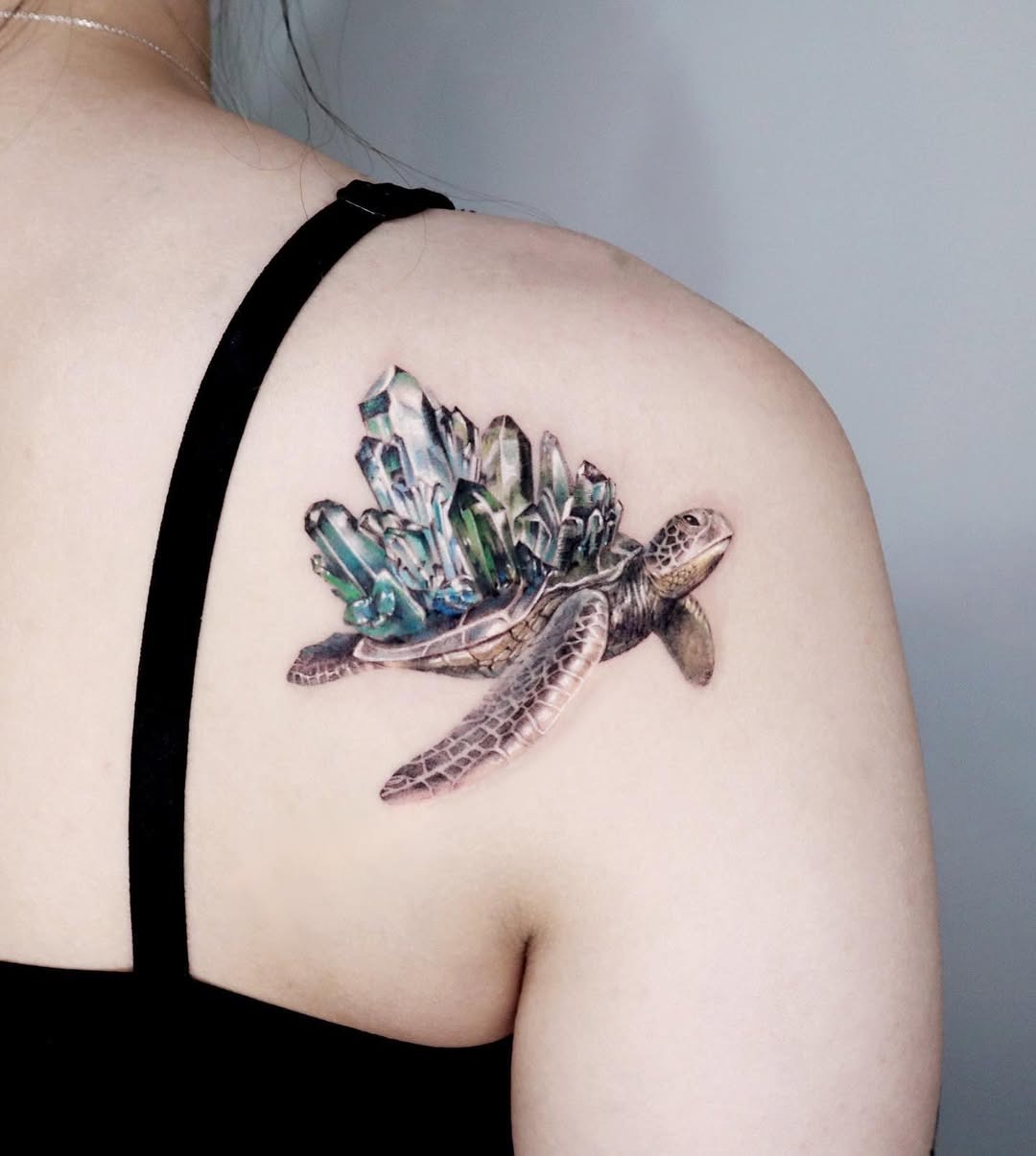 Stunning turtle tattoo with crystal accents Tattoo Design