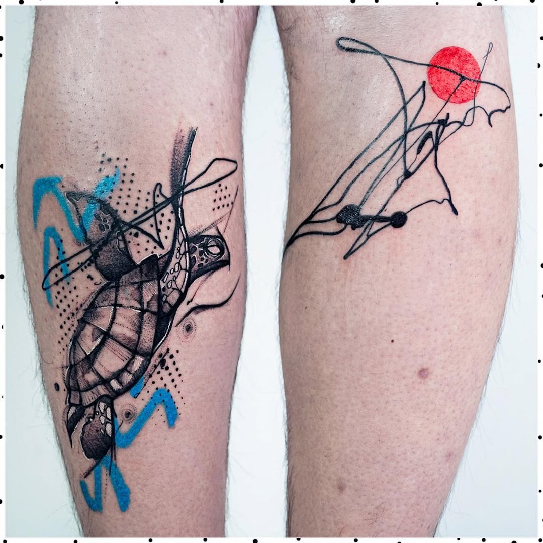 Unique Minimalist Turtle Tattoo with Abstract Elements Tattoo Design