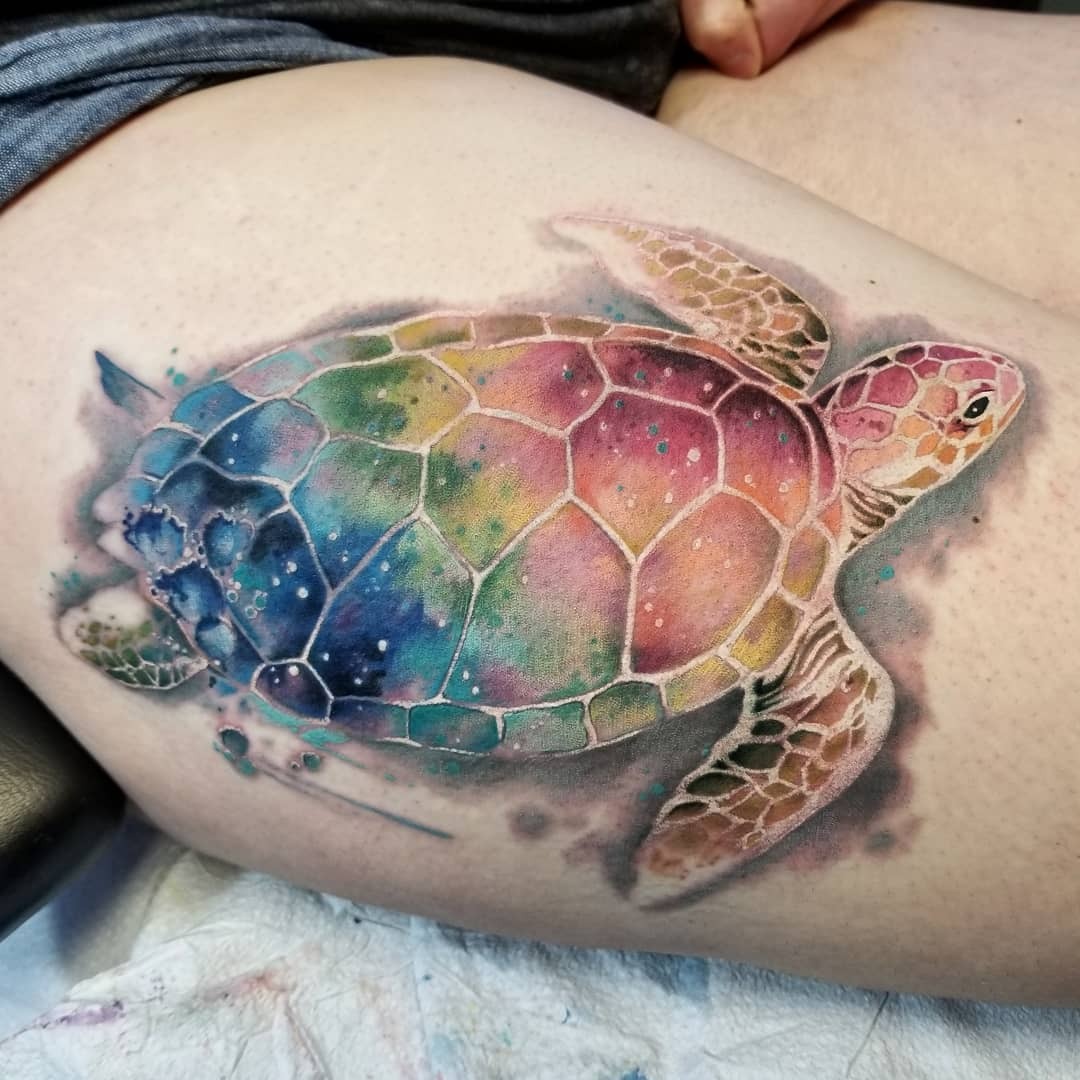 Vibrant watercolor sea turtle tattoo design Tattoo Design