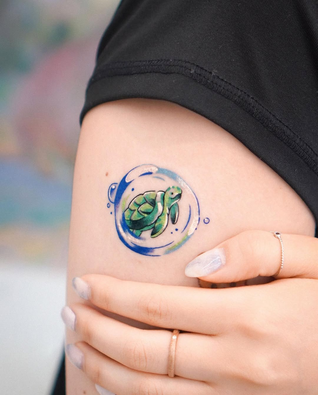Vibrant watercolor turtle tattoo with ocean vibes Tattoo Design