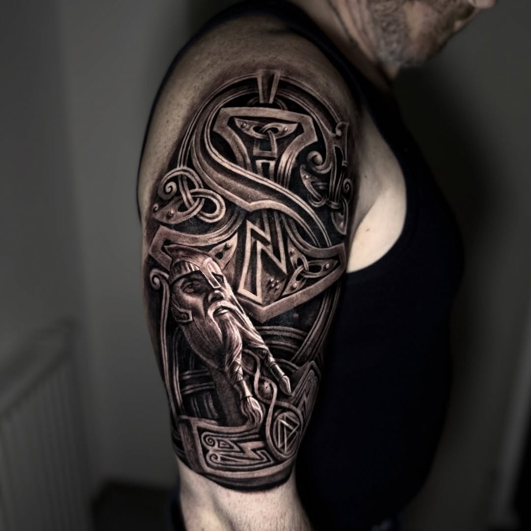 Mountain, Raven, and Norse Knotwork Tattoo Tattoo Design