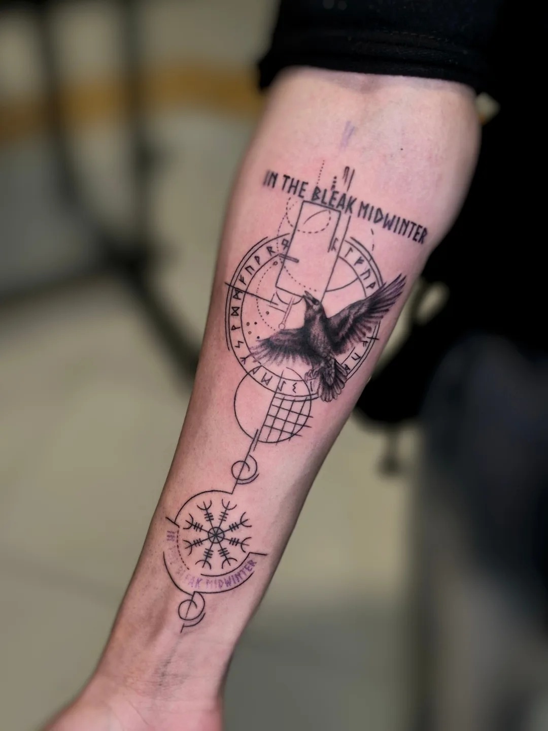 Raven and Helm of Awe Tattoo Tattoo Design