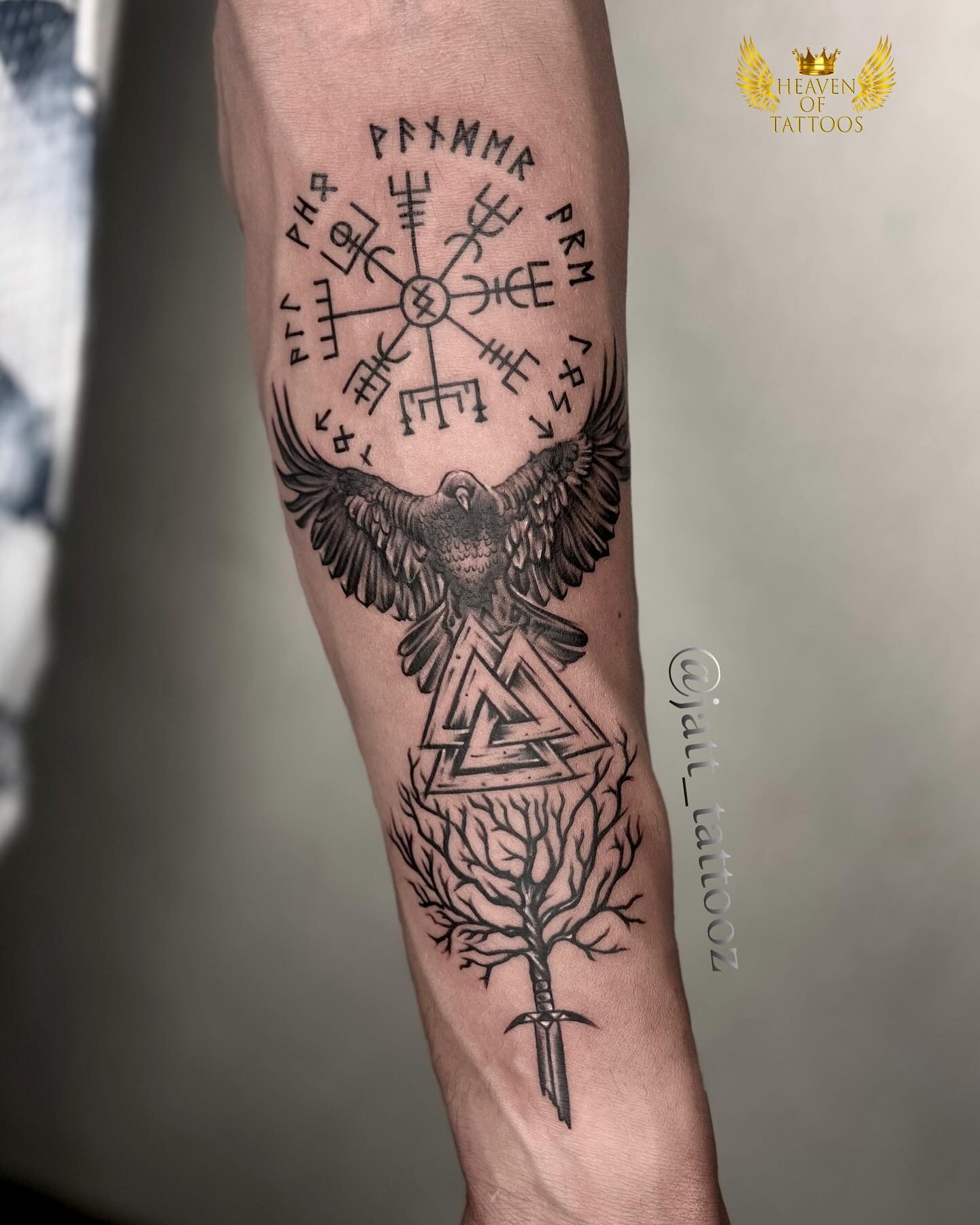 Raven, Valknut, and Yggdrasil Tattoo Tattoo Design