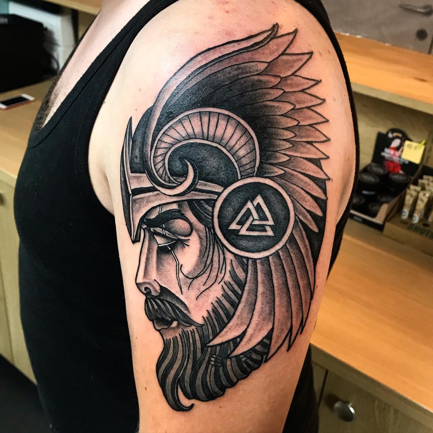 Valknut and Winged Viking Helmet Tattoo Tattoo Design