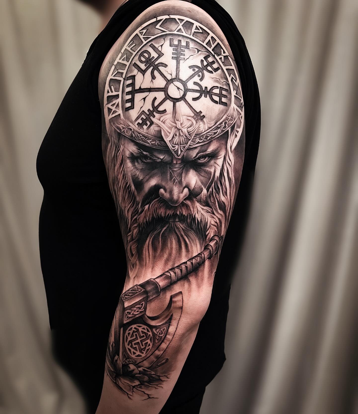 Vegvisir and Viking Warrior Tattoo Tattoo Design