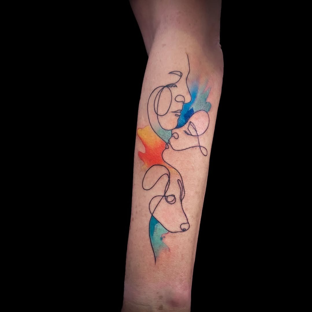 Abstract watercolor tattoo of faces and animals Tattoo Design