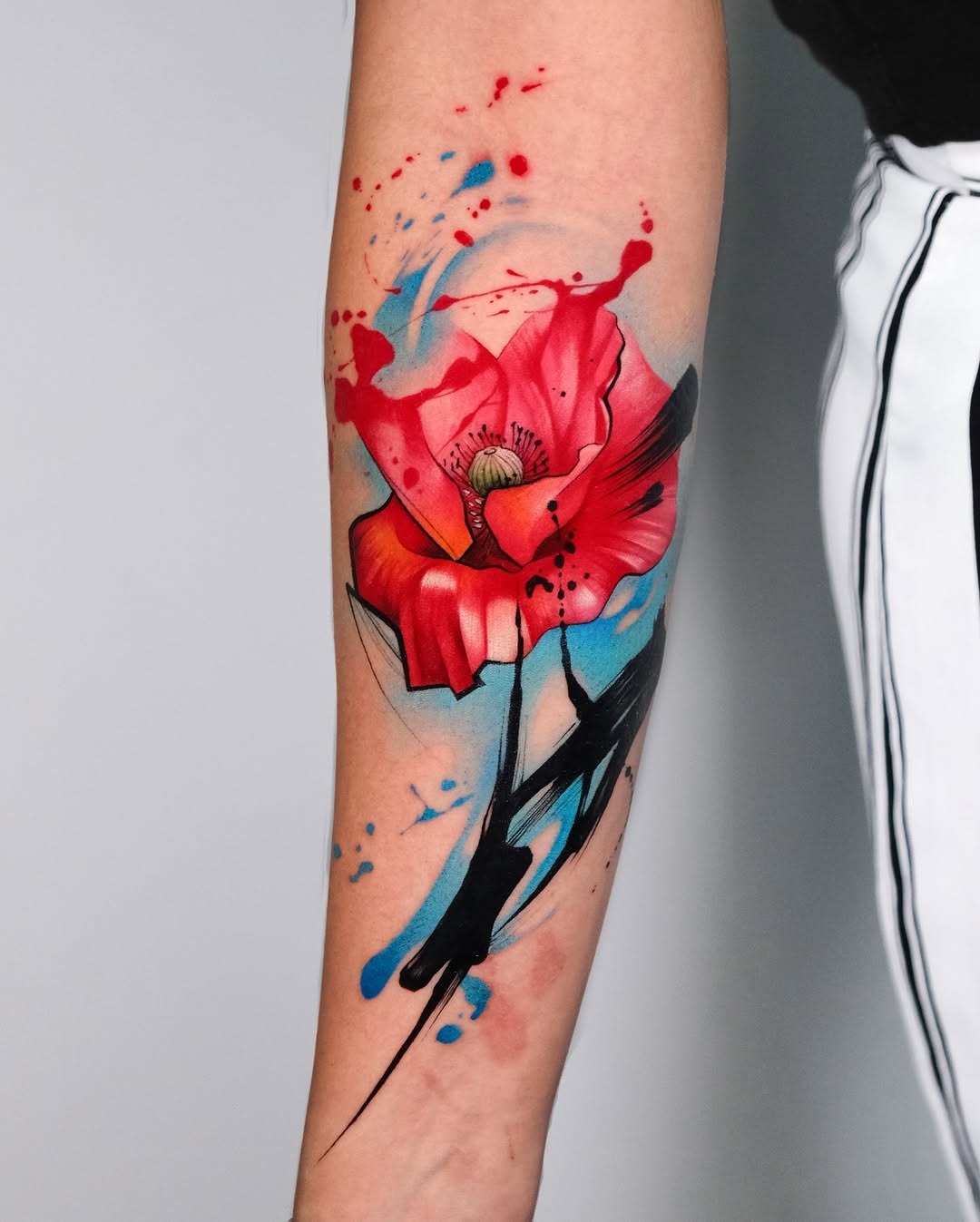 Bold red floral watercolor tattoo design Tattoo Design