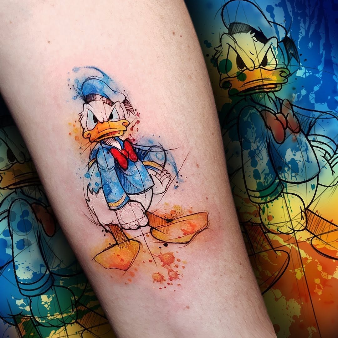 Colorful Donald Duck Watercolor Tattoo Art Tattoo Design
