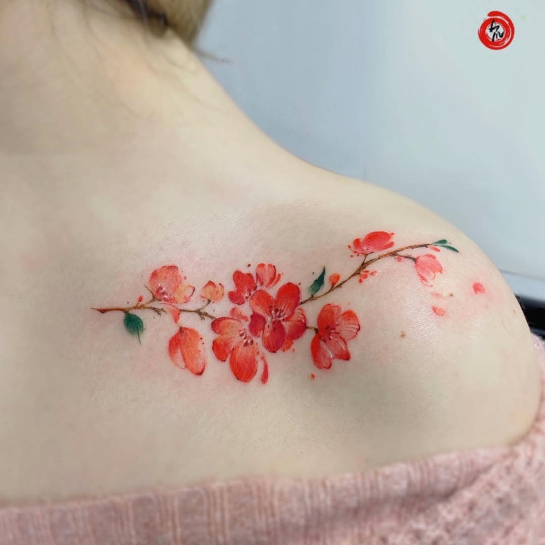 Elegant floral watercolor tattoo on the shoulder Tattoo Design