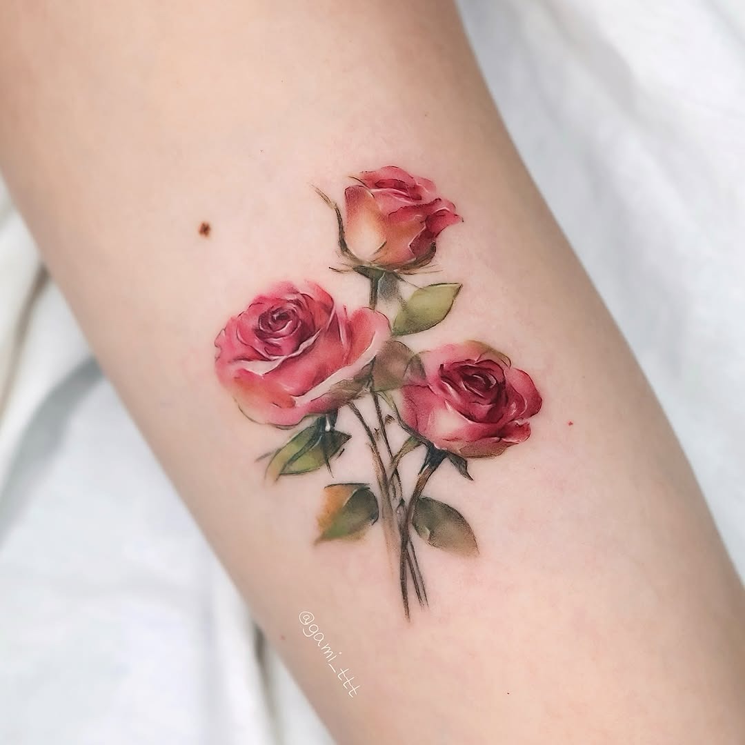 Elegant watercolor roses for a vibrant look Tattoo Design