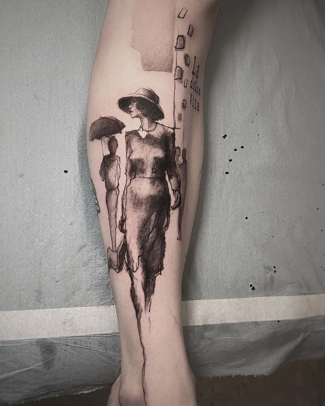 Elegant watercolor woman walking tattoo design Tattoo Design