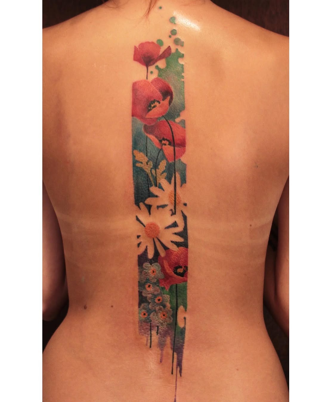 Stunning floral watercolor back tattoo art Tattoo Design