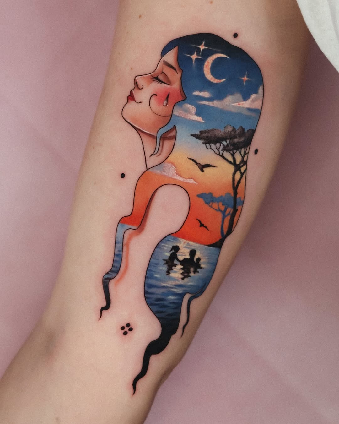 Stunning silhouette of a woman with nature Tattoo Design