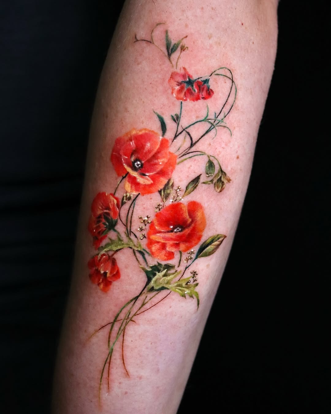 Stunning watercolor floral tattoo with lively colors Tattoo Design