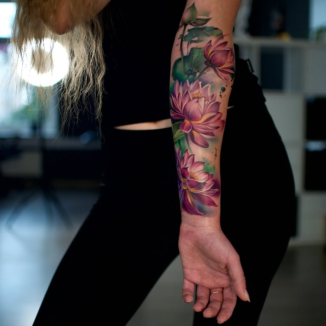 Vibrant watercolor lotus flower tattoo design Tattoo Design