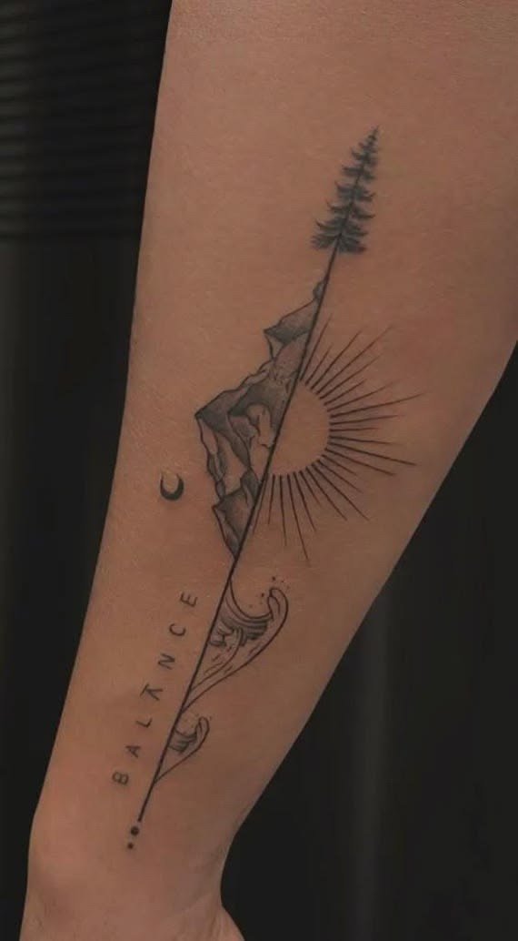 Mountain and Wave Balance Tattoo Tattoo Design