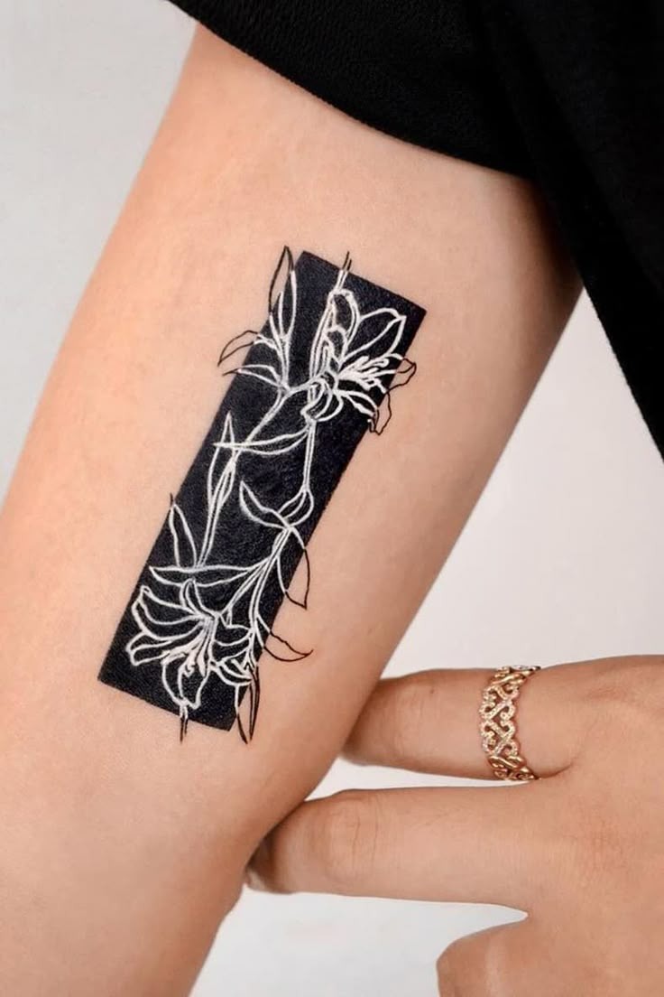 Blackout Frame Botanical Tattoo Tattoo Design