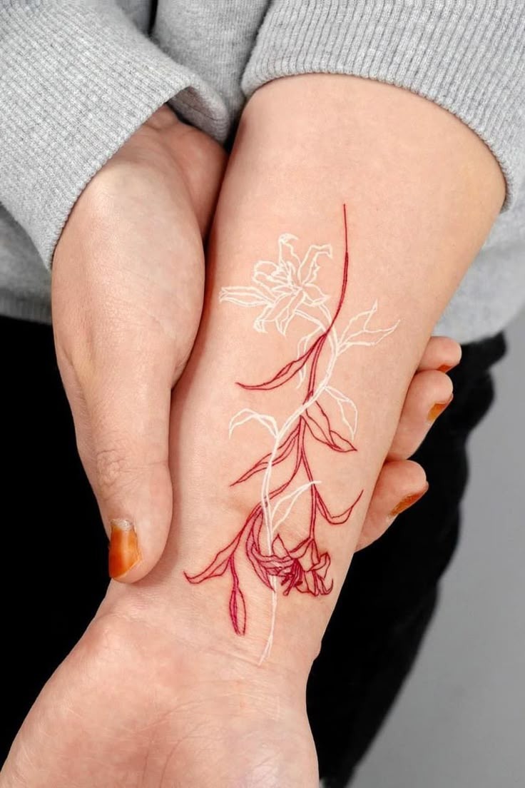 Dual-Ink Botanical Wrist Tattoo Tattoo Design