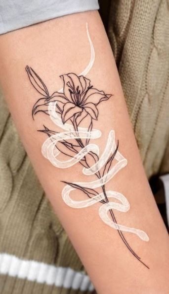 Lily and Smoke Forearm Blend Tattoo Design