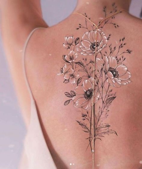 White Floral Backpiece Tattoo Design