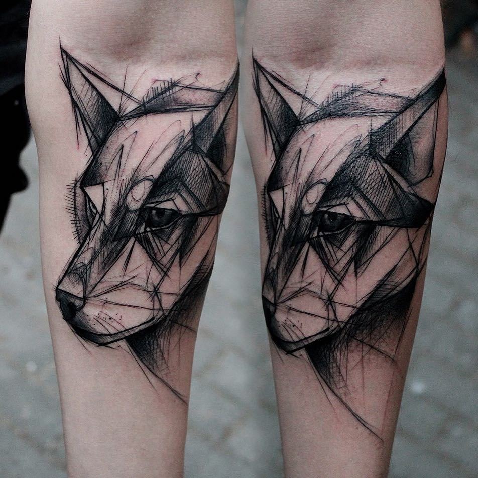Angular Sketched Wolf Face Tattoo Ideas Tattoo Design