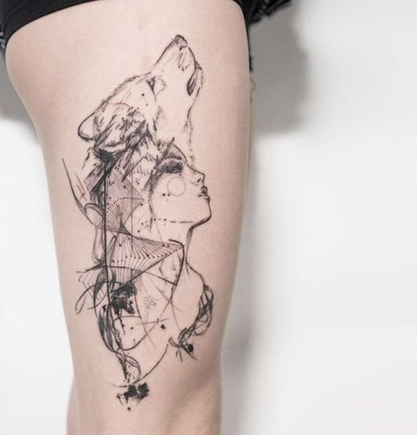 Artistic Howling Wolf Goddess Tattoo Tattoo Design