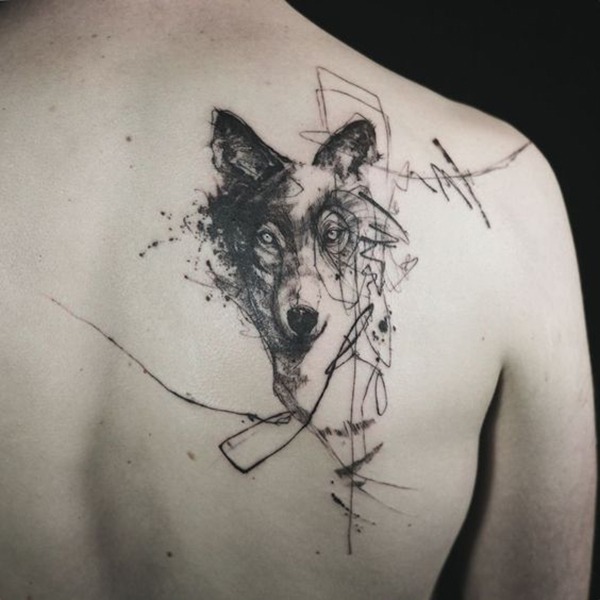 Artistic Scribbled & Watercolor Wolf Tattoo Tattoo Design