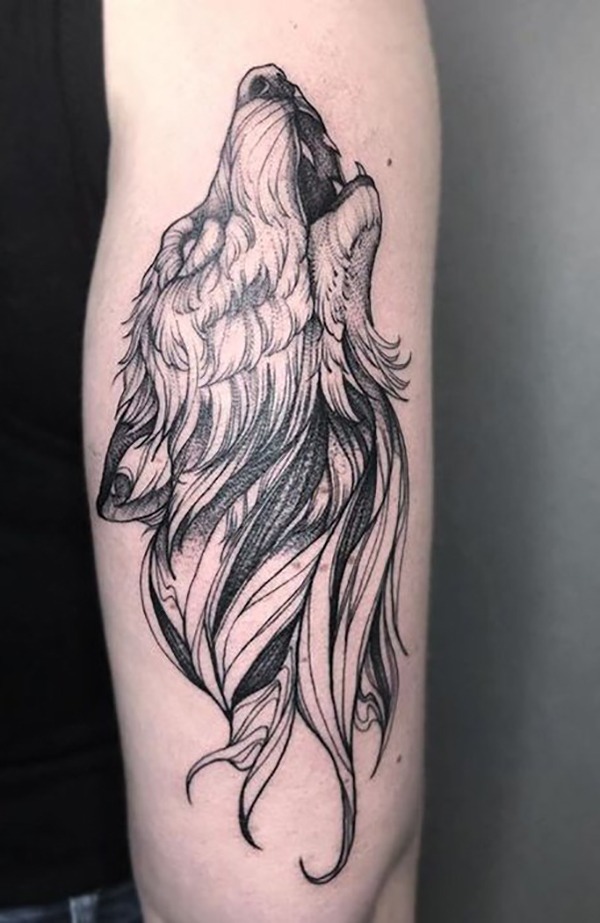 Black & White Unearthly Howling Wolf Tattoo Tattoo Design