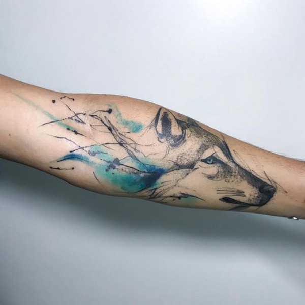 Blue Watercolor Wolf Spirit Tattoo Ideas Tattoo Design